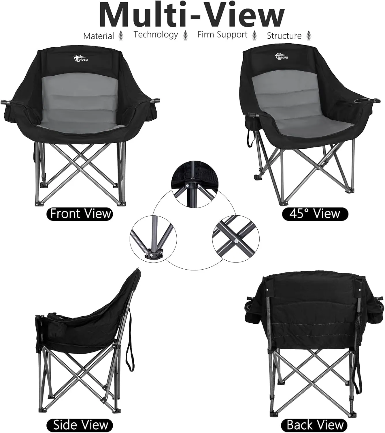 2 Pack Oversized Camping Chairs for Adults Heavy Duty Outdoor Folding Chairs Padded Portable Lawn Chairs XL Camp Chairs with Cup Holder Suproot 500 lbs