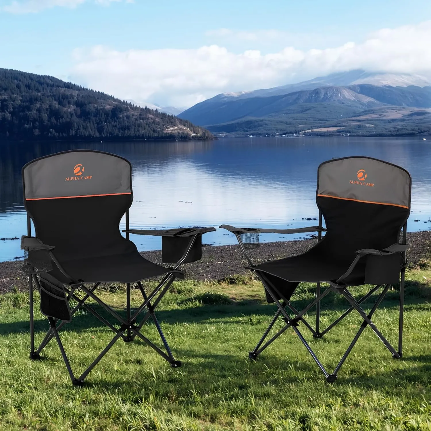 2 Pack Portable Camping Chair for Adults, Folding Outdoor Camp Chair Lightweight Lawn Chairs Folding Collapsible Chair for Camping, Tailgates, Beach, Black, Support 225lbs