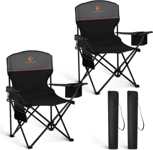 2 Pack Portable Camping Chair for Adults, Folding Outdoor Camp Chair Lightweight Lawn Chairs Folding Collapsible Chair for Camping, Tailgates, Beach, Black, Support 225lbs