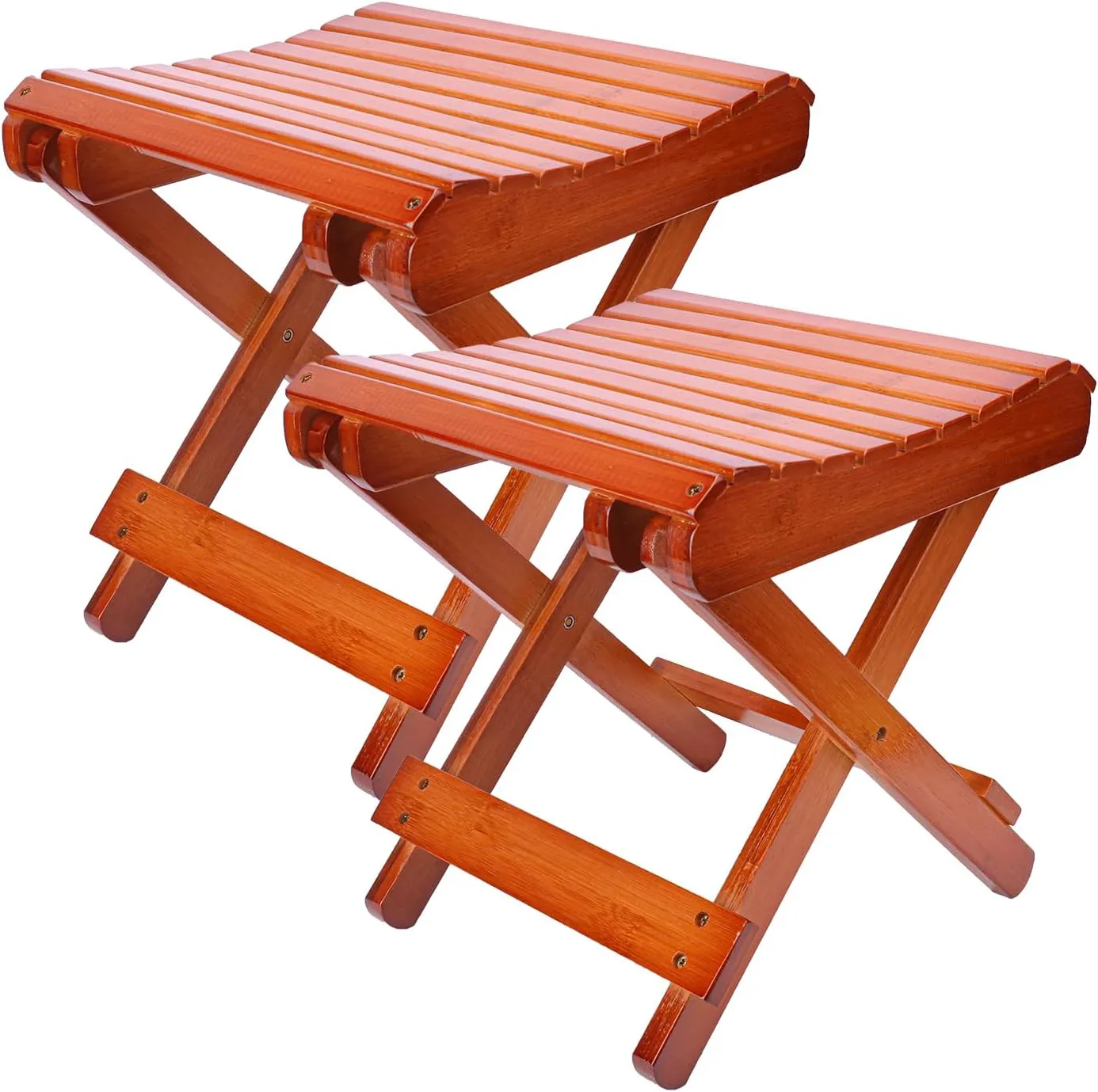2 PCS Folding Bamboo Stool for Shower - 11 x 11 x 12 Inch Multipurpose Bamboo Shower Seat for Bathing, Shaving, and Foot Rest, Compact and Portable Design Ideal for Bathroom and Outdoor Usage