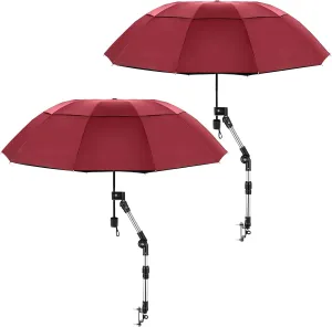 2 Pcs Large Double Canopy Beach Umbrella with Adjustable Clamp Inverted Golf Portable Compact Sun Umbrella for Chair Stroller Golf Cart Patio Fishing