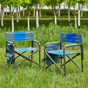 2-Piece Padded Folding Outdoor Chair Set with Storage Pockets, Lightweight Oversized Director's Chairs for Camping, Picnics - Indoor/Outdoor Portable Chairs with Cup Holders (23.62"x16.90"x29.50")