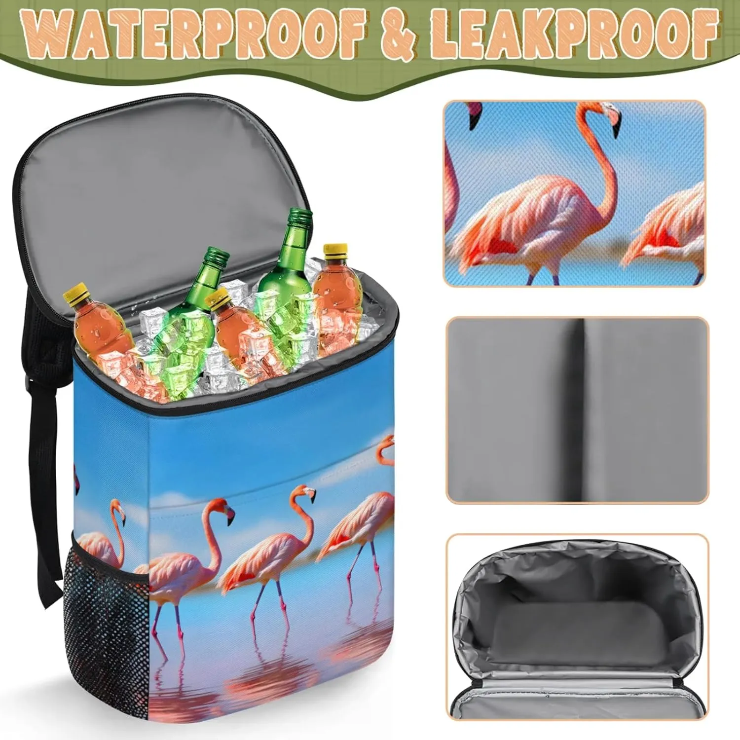 20-Hour Insulated Backpack Cooler Waves Abstract Leakproof Cooler Bag Portable Cooler Backpack
