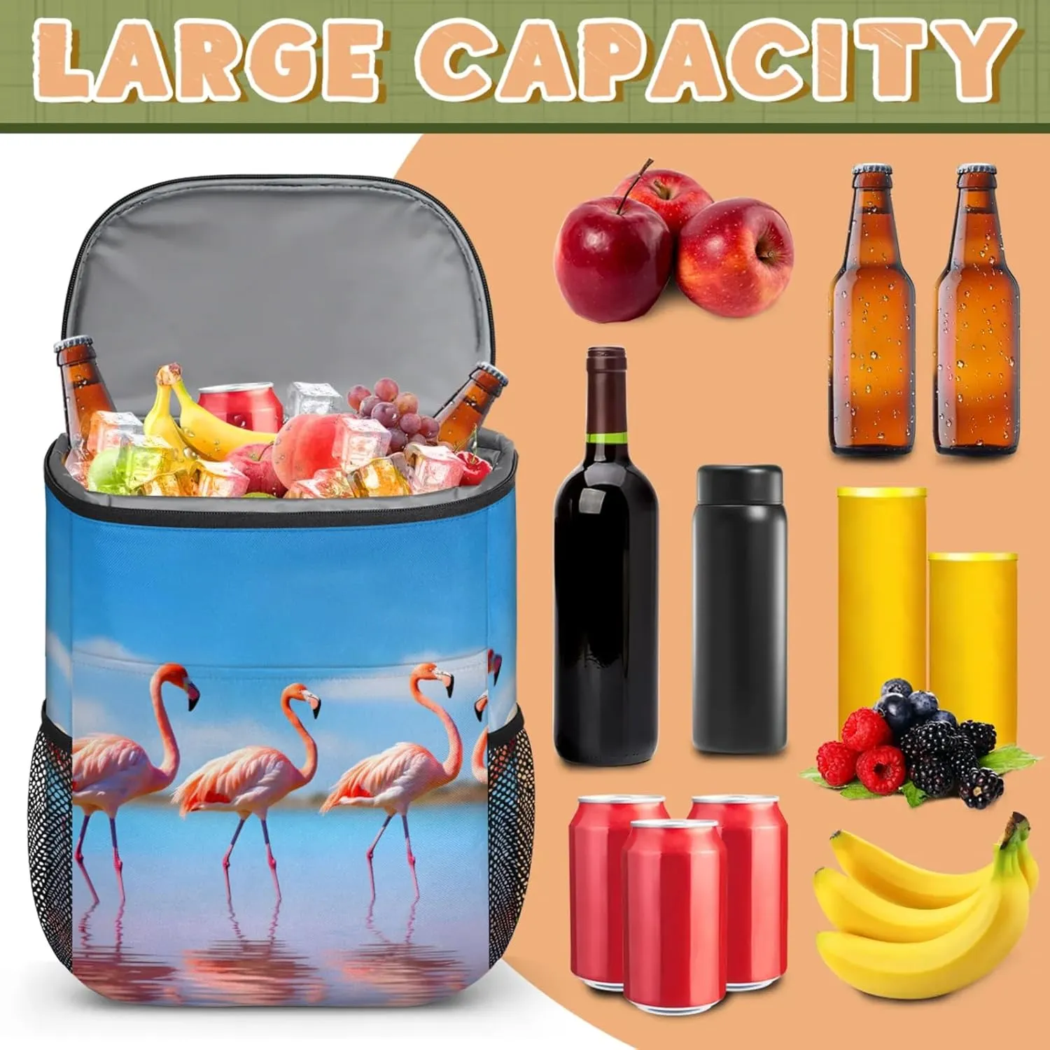 20-Hour Insulated Backpack Cooler Waves Abstract Leakproof Cooler Bag Portable Cooler Backpack
