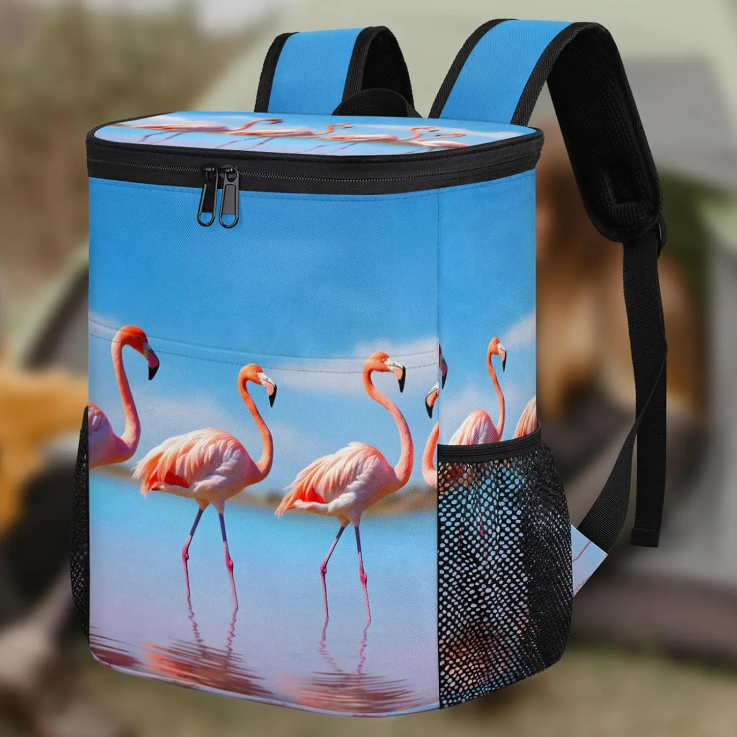 20-Hour Insulated Backpack Cooler Waves Abstract Leakproof Cooler Bag Portable Cooler Backpack