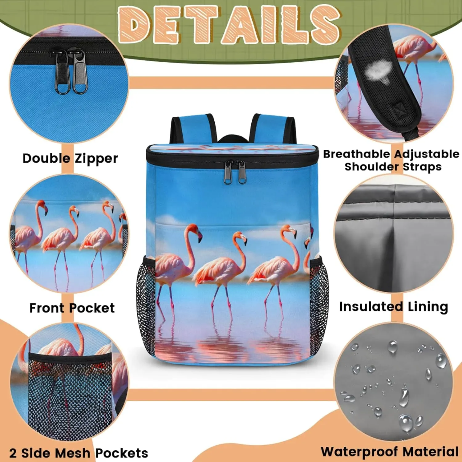 20-Hour Insulated Backpack Cooler Waves Abstract Leakproof Cooler Bag Portable Cooler Backpack