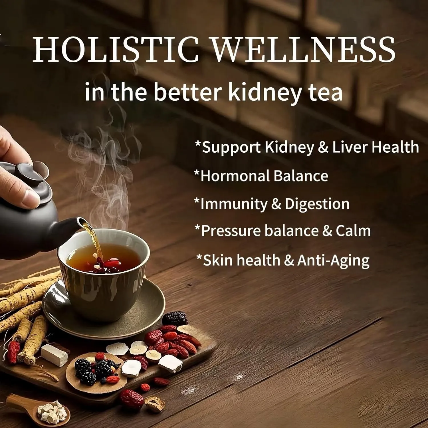 20 Pack Organic Kidney Tea Ginseng Wolfberry Mulberry Blend,KidneyTea Formula Ginseng 8 Treasure Tea for Men & Women,ginseng 5 treasure tea,100% Plant-Based (300g/Bag)