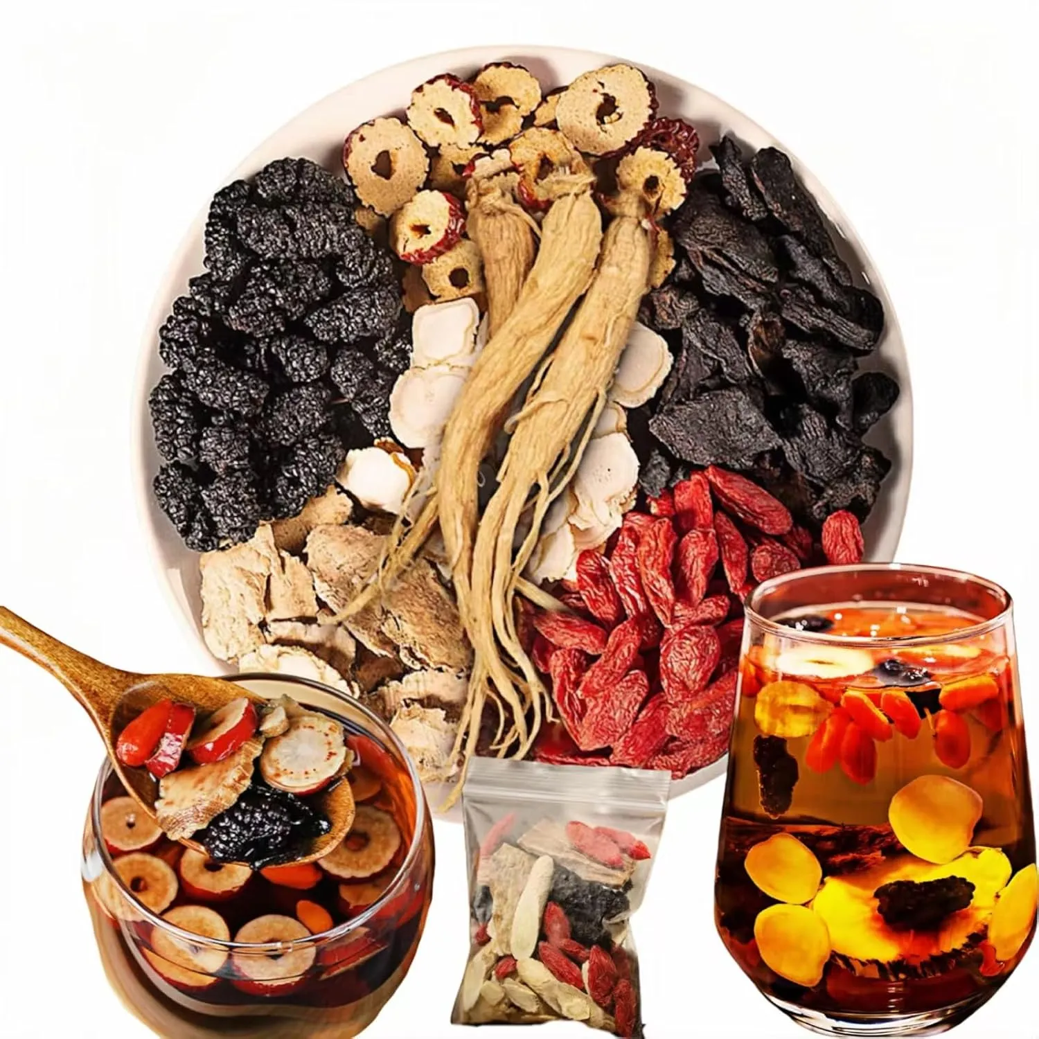 20 Pack Organic Kidney Tea Ginseng Wolfberry Mulberry Blend,KidneyTea Formula Ginseng 8 Treasure Tea for Men & Women,ginseng 5 treasure tea,100% Plant-Based (300g/Bag)