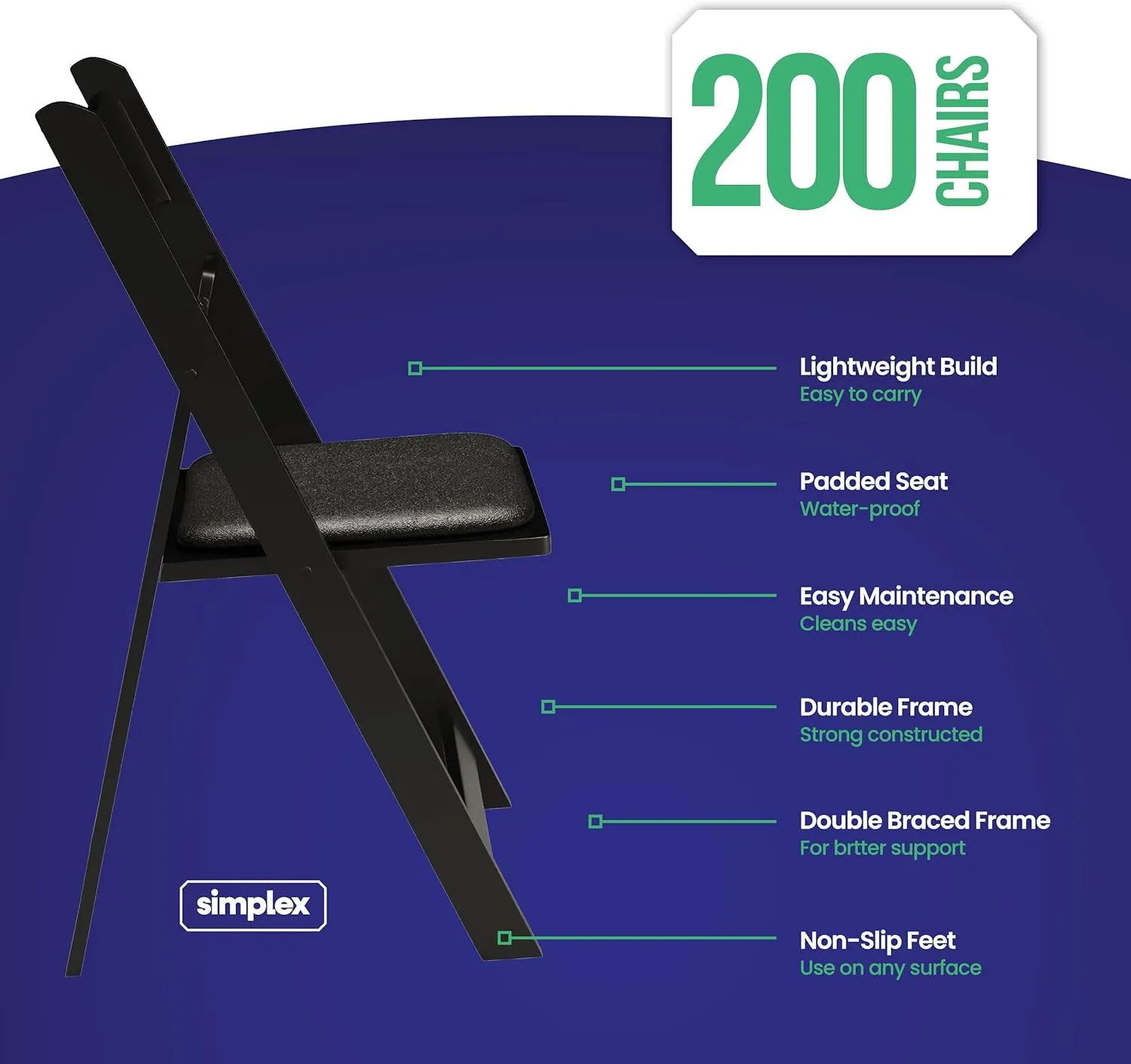 200 Black Resin Stackable Folding Chair - Comfortable Black Foldable Chair - Folding Chairs with Padded Seats - Indoor/Outdoor Folding Chairs for Events - Lightweight Foldable Chairs (200 Pack)