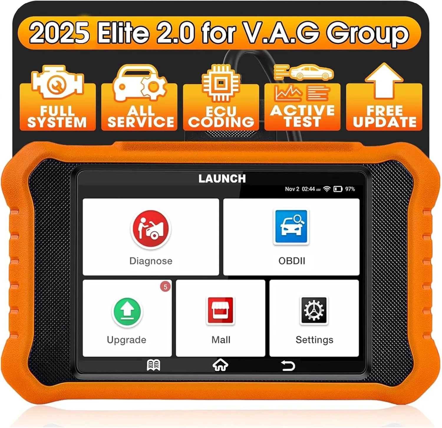 2025 LAUNCH Creader Elite V2.0 OBD2 Scanner for VW Audi Skoda Seat, Full Systems Bi-Directional Scan Tool for VAG Vehicles, All Services Car Code Reader, ECU Coding, AUTO VIN, Fr-ee Update