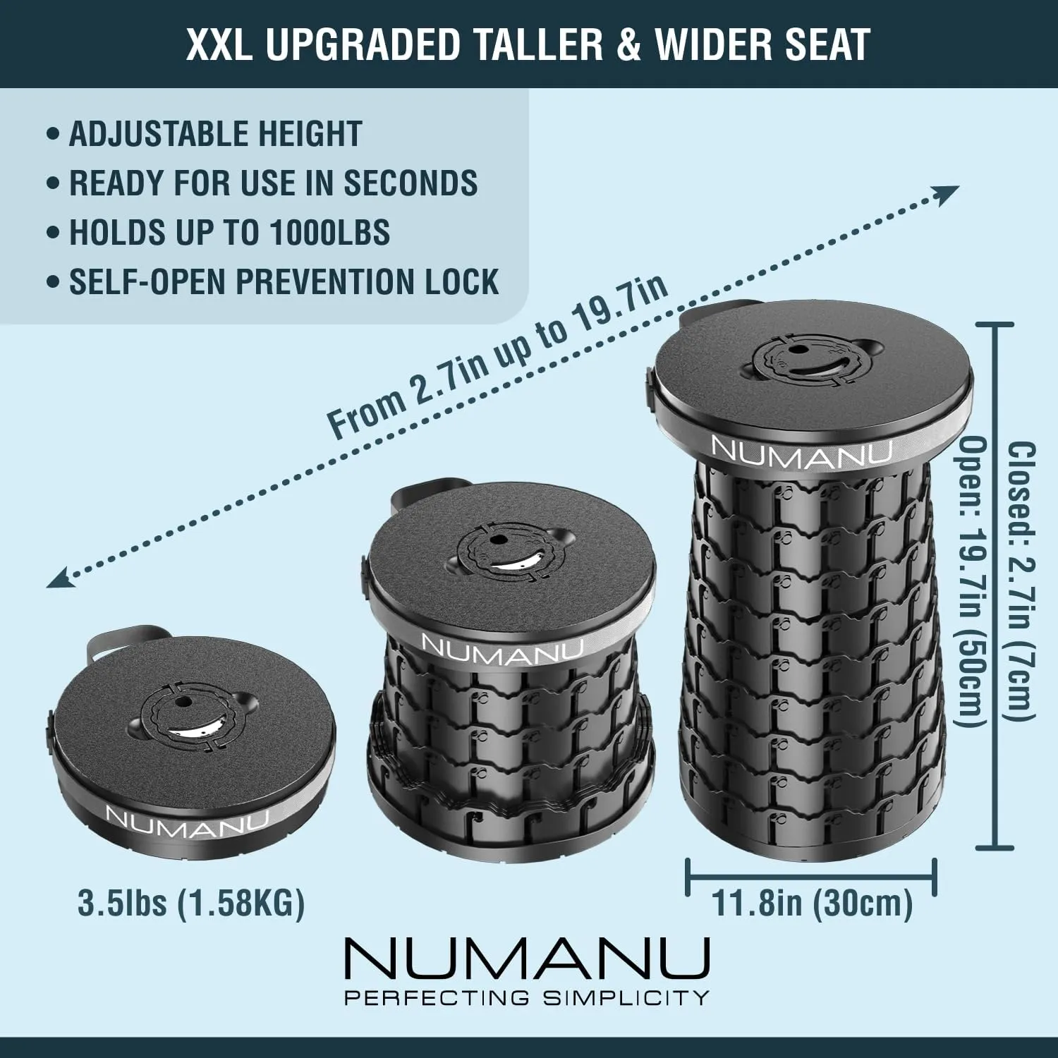 2025 Upgraded XXL Collapsible Stool 19.7" & Seat Cushion   Carry Bag, 1000lbs Max Weight, Heavy Duty Portable Retractable Folding Chair or Travel Footrest, Gift for Camping & Outdoors