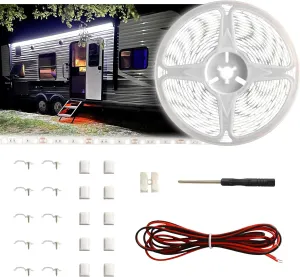 20FT RV Awning LED Light Strip, 12V Fixed Brightness Camper Awning Lights Waterproof, Motorhome Exterior Underglow Lighting Strips Kit for Canopy Parties BBQ Food Truck Decor