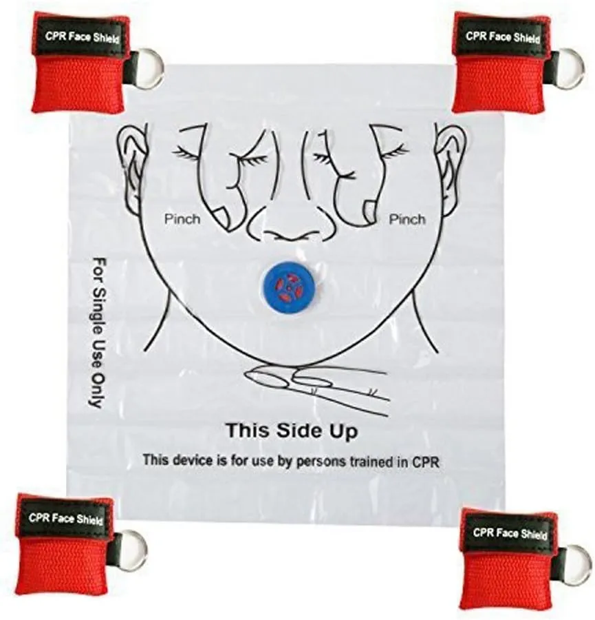 20pcs CPR Face Shield Mask with Keychain Keying Emergency Kit CPR Face Shields Pocket Mask for First Aid or CPR Training (Red-20)