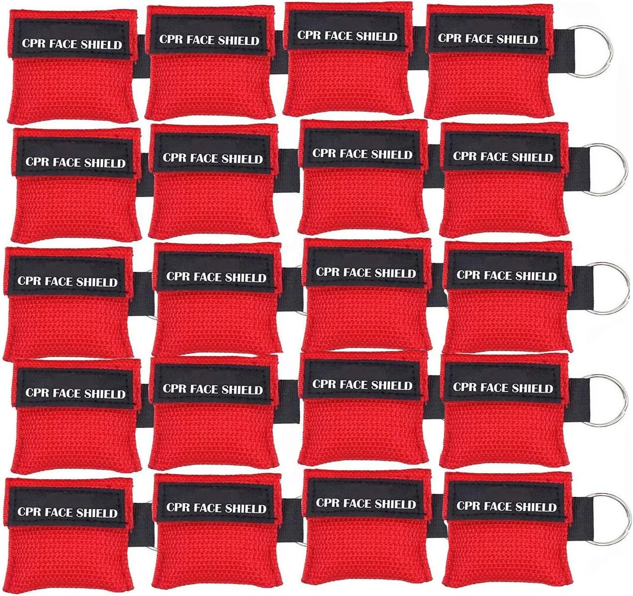 20pcs CPR Face Shield Mask with Keychain Keying Emergency Kit CPR Face Shields Pocket Mask for First Aid or CPR Training (Red-20)