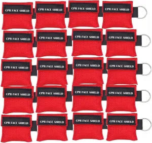 20pcs CPR Face Shield Mask with Keychain Keying Emergency Kit CPR Face Shields Pocket Mask for First Aid or CPR Training (Red-20)