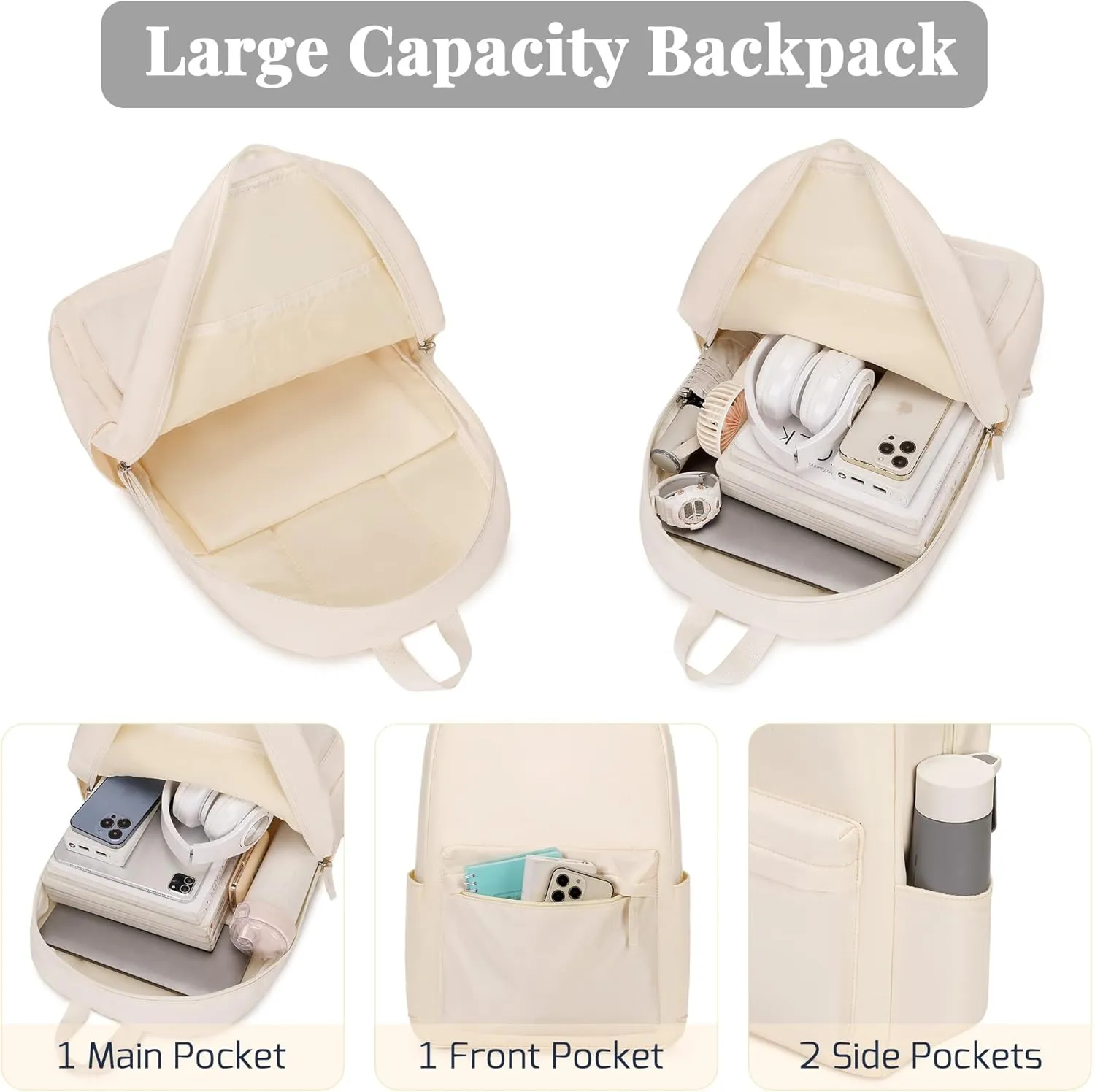 25L Classic Backpack,Durable Lightweight Water-Resistant Pack with Laptop Sleeve Fits 15.6 Inch,Casual Daypack Backpack for College,Beige
