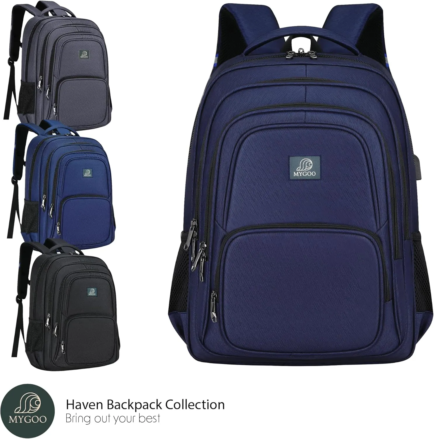 29L Navy Blue Work Backpack | Premium Laptop Bag with USB Port for College Student Teacher | Navy Blue