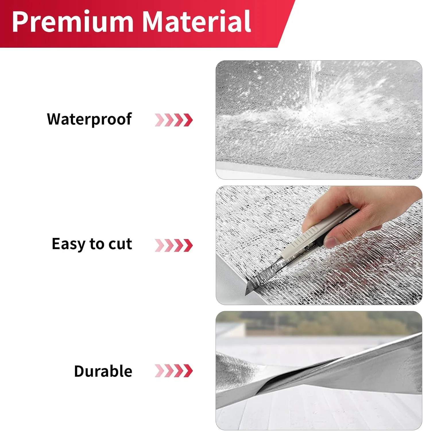 3 MM Reflective 16" X 25' Double-Sided Aluminium Insulation Foam Blanket Barrier, Thermal Shield Pearl Cotton Velcro, for RV Window Garage Door Summer Heat