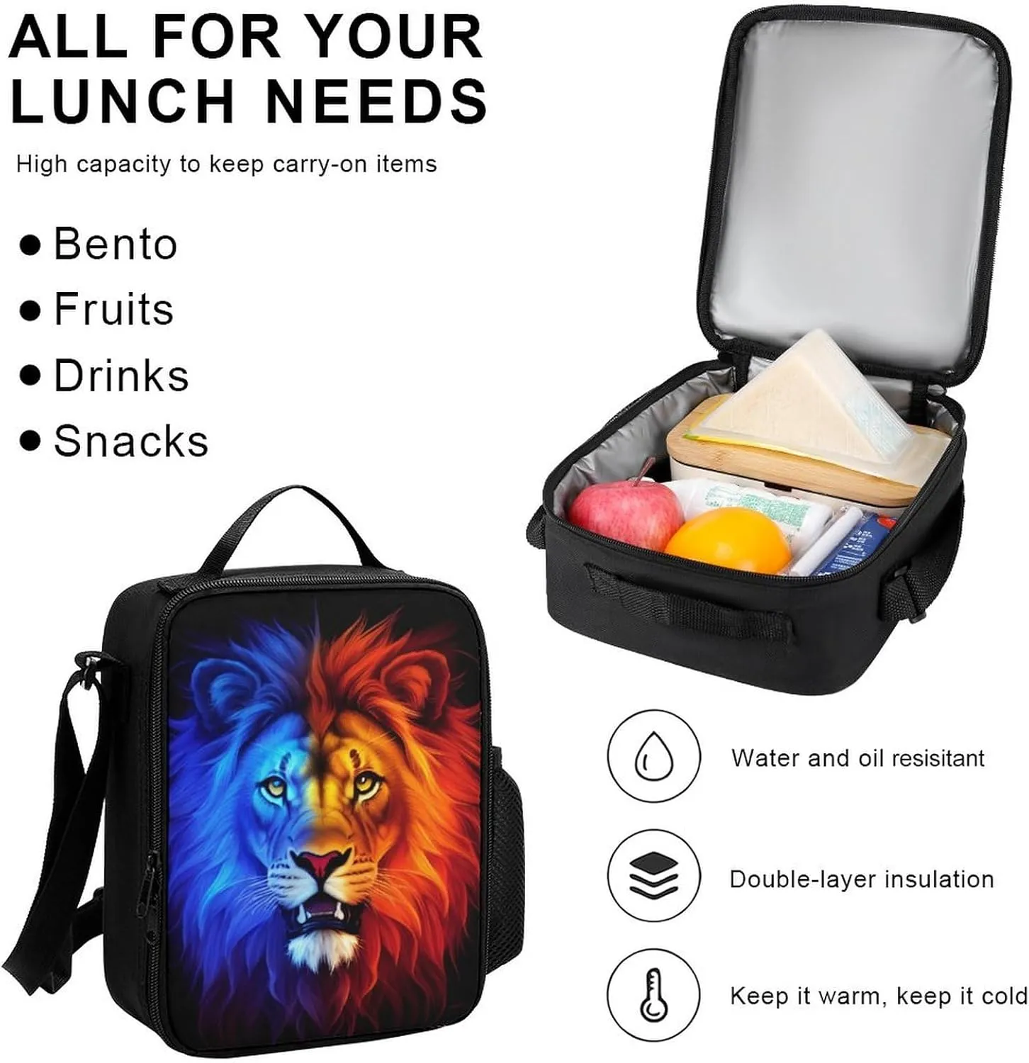 3 Piece Backpack Big Capacity Shoulder Bag Backpack for Outdoors Walking Cycling - Cool Lion In The Universe Surreal Style Art, for Adult