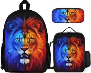 3 Piece Backpack Big Capacity Shoulder Bag Backpack for Outdoors Walking Cycling - Cool Lion In The Universe Surreal Style Art, for Adult