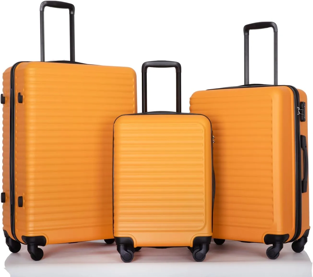 3 Piece Hardshell Luggage Sets Lightweight Suitcase with 2 Hooks, 360 Degree Spinner Wheels, TSA Lock for Travel (20"/24"/28") Orange As Shown One Size