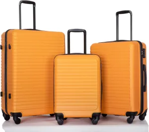 3 Piece Hardshell Luggage Sets Lightweight Suitcase with 2 Hooks, 360 Degree Spinner Wheels, TSA Lock for Travel (20"/24"/28") Orange As Shown One Size