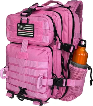 30L MOLLE Assault Pack, Tactical Backpack Military Army Camping Rucksack with Bottle Holder, 3-Day Pack, Pink