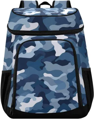 36 Cans Cooler Backpack Blue White Camouflage Insulated Backpack Cooler Bag Leakproof Lunch Backpacks for Beach Picnic Trip Hiking Camping
