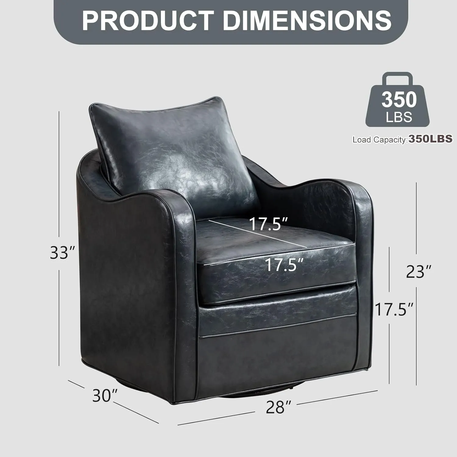 360 Degree Swivel Barrel Chair with Plump Back Pillow, Waterproof Oil Waxed PU Leather Swivel Accent Chair with Curved Arms, Comfy Vintage Round Arm Chair for Living Room