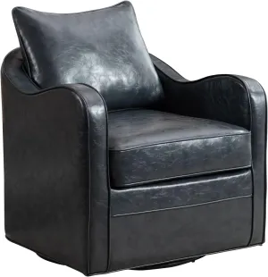 360 Degree Swivel Barrel Chair with Plump Back Pillow, Waterproof Oil Waxed PU Leather Swivel Accent Chair with Curved Arms, Comfy Vintage Round Arm Chair for Living Room