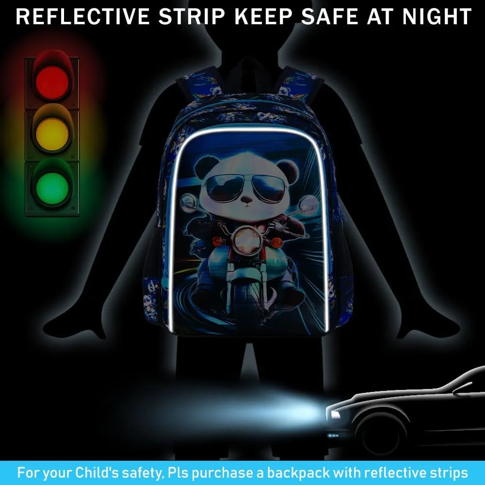 3PCS Backpack for Boys, 16'' Kids Panda Preschool Bookbag with Lunch Box, Cool Animal Water Resistant School Backpacks for Elementary Kindergarten Travel