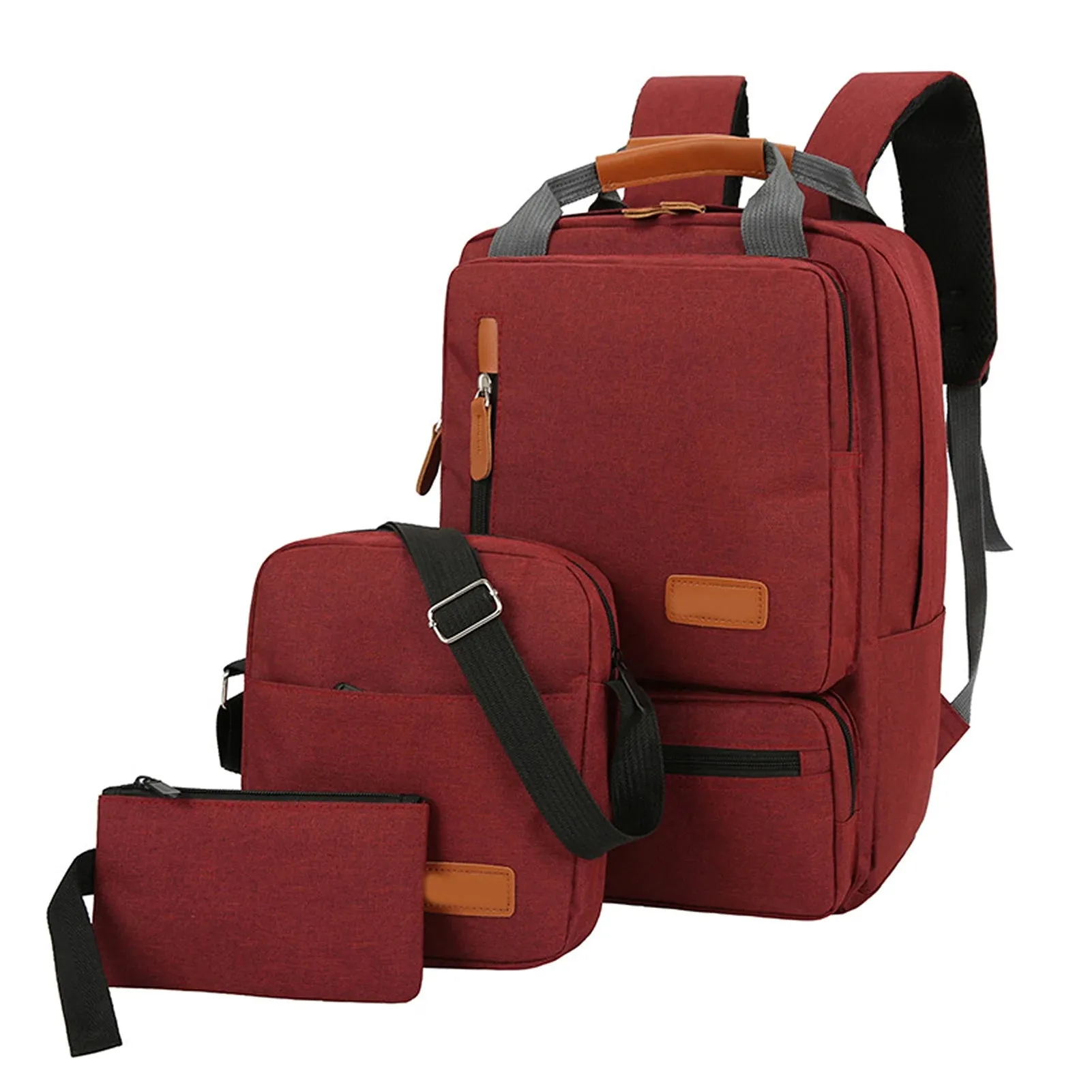3pcs Backpack Set with Crossbody Bag and Small Pocket Pouch for Travel School Business Work College Fits Up to 14.5in