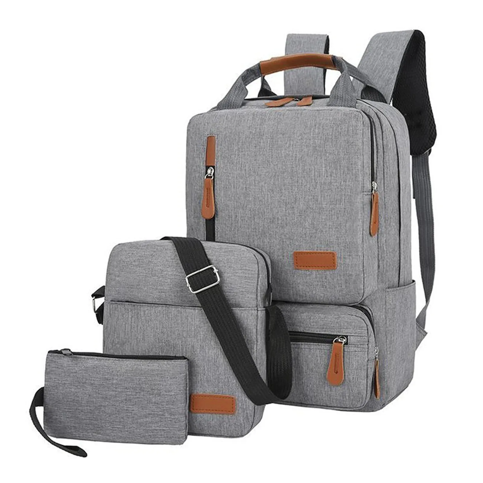 3pcs Backpack Set with Crossbody Bag and Small Pocket Pouch for Travel School Business Work College Fits Up to 14.5in