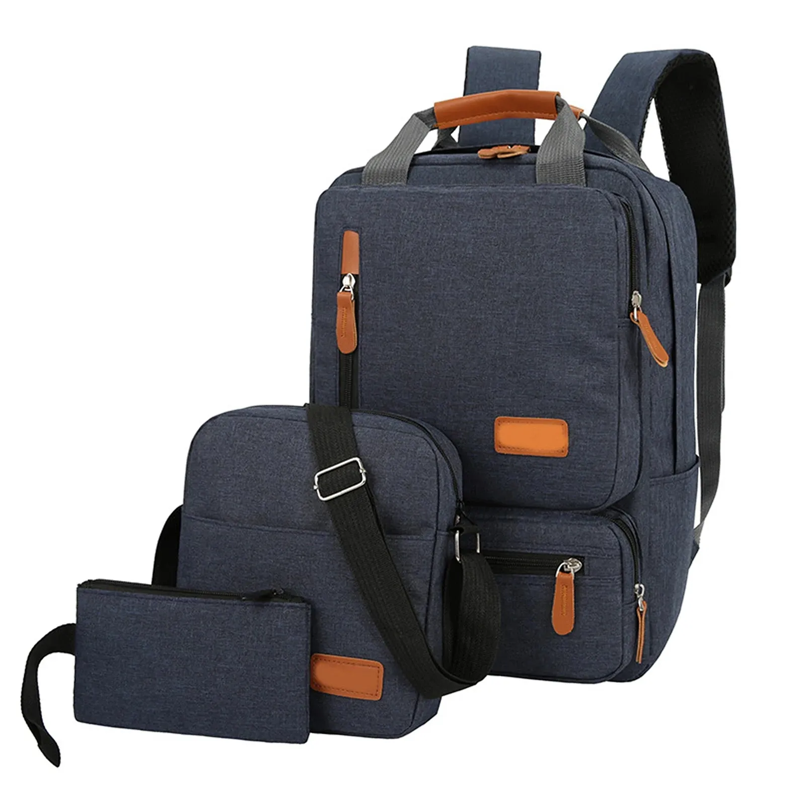 3pcs Backpack Set with Crossbody Bag and Small Pocket Pouch for Travel School Business Work College Fits Up to 14.5in
