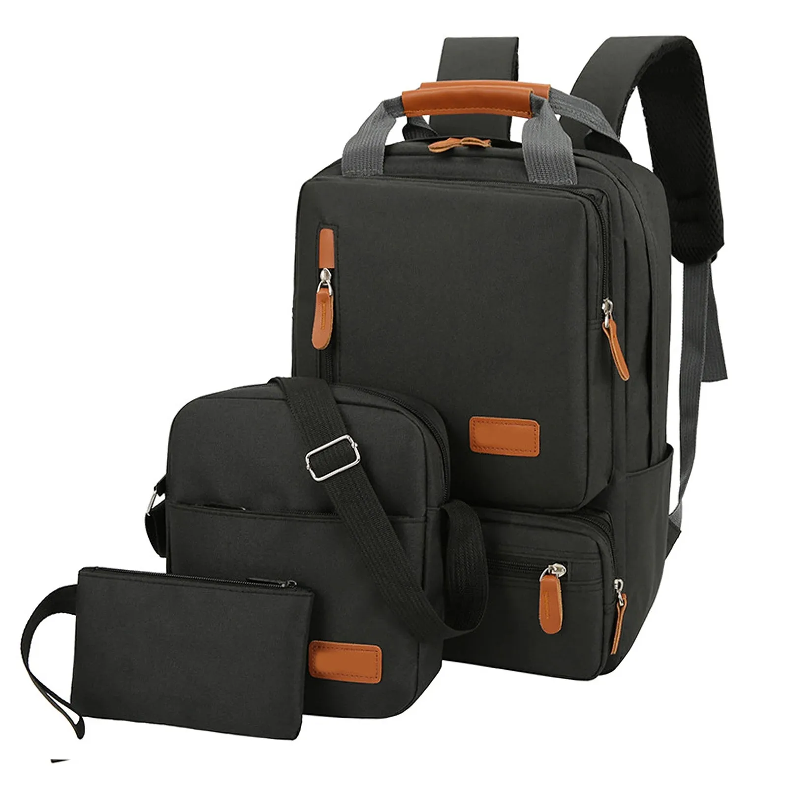 3pcs Backpack Set with Crossbody Bag and Small Pocket Pouch for Travel School Business Work College Fits Up to 14.5in