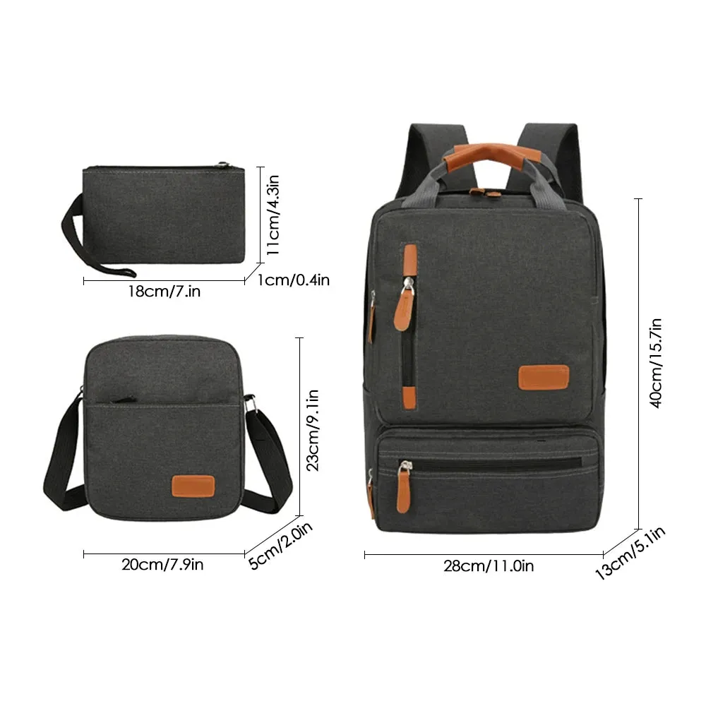 3pcs Backpack Set with Crossbody Bag and Small Pocket Pouch for Travel School Business Work College Fits Up to 14.5in