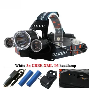 3T6 10000 lumens led headlamp USB headlight XML T6 waterproof head Frontal torch Flashlight head light 18650Rechargeable battery