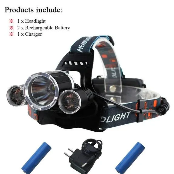 3T6 10000 lumens led headlamp USB headlight XML T6 waterproof head Frontal torch Flashlight head light 18650Rechargeable battery