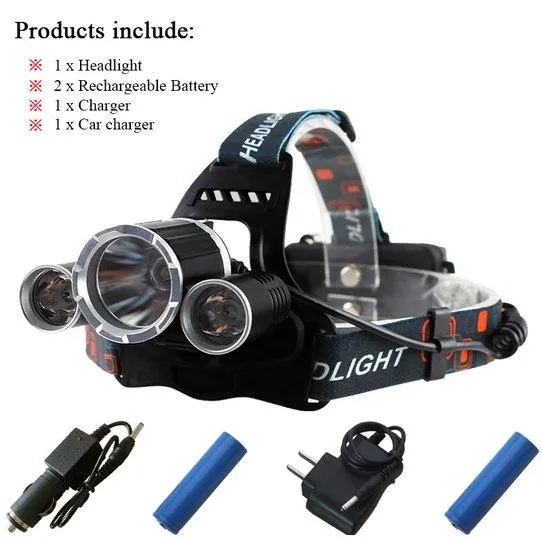 3T6 10000 lumens led headlamp USB headlight XML T6 waterproof head Frontal torch Flashlight head light 18650Rechargeable battery
