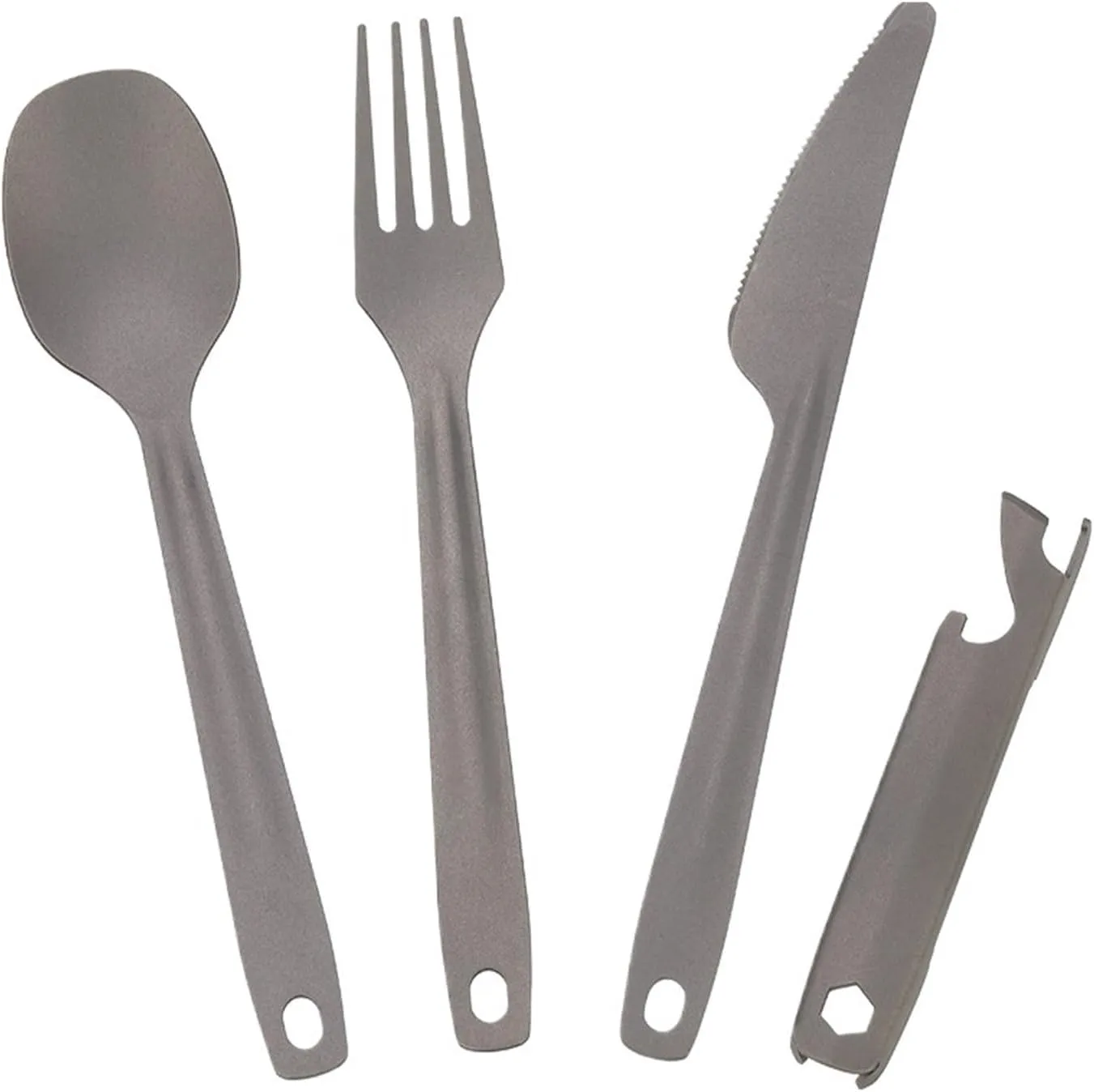 4-in-1 Titanium Flatware Cutlery Set Lightweight Dinner Spoon Fork Cutter W Multifunctional Storage Holder Bottle Opener(Without buckle)