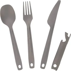 4-in-1 Titanium Flatware Cutlery Set Lightweight Dinner Spoon Fork Cutter W Multifunctional Storage Holder Bottle Opener(Without buckle)