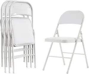 4 Pack Folding Chairs with Padded Seats and Back, Plastic Foldable Chairs with Steel Frame and Cushion, Padded Folding Chairs Set of 4 for Indoor, Outdoor, Event, Party, Office (White)