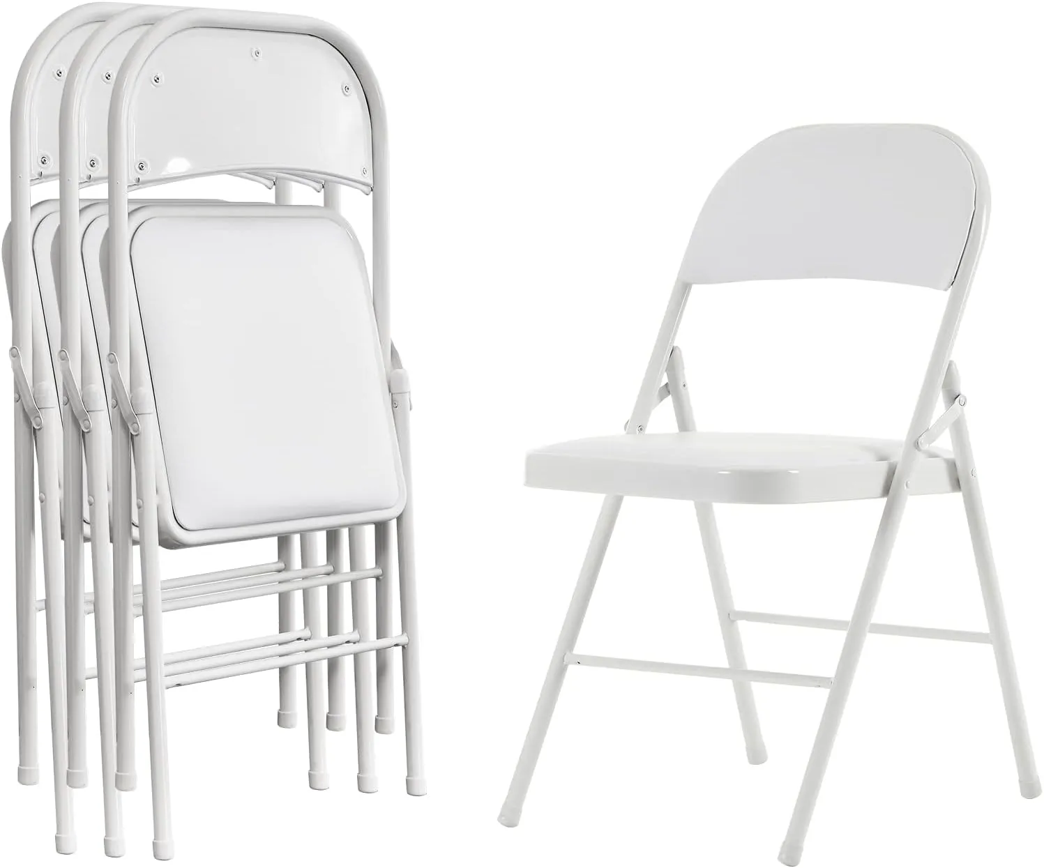 4 Pack Folding Chairs with Padded Seats and Back, Plastic Foldable Chairs with Steel Frame and Cushion, Padded Folding Chairs Set of 4 for Indoor, Outdoor, Event, Party, Office (White)