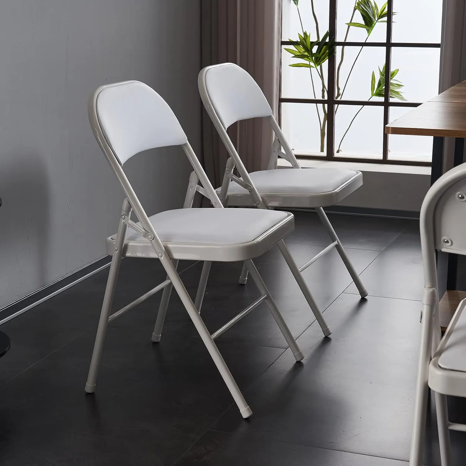 4 Pack Folding Chairs with Padded Seats and Back, Plastic Foldable Chairs with Steel Frame and Cushion, Padded Folding Chairs Set of 4 for Indoor, Outdoor, Event, Party, Office (White)