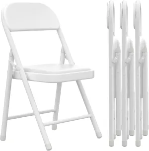 4 Pack White Folding Chairs with Padded Cushion, Portable Stackable Foldable Chair for Indoor Outdoor, Commercial Seat with Metal Frame for Home Office Events Wedding Party (4, White)
