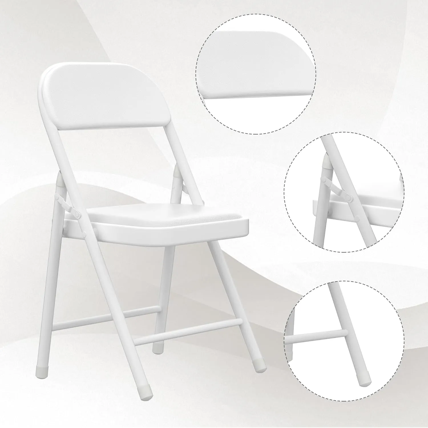 4 Pack White Folding Chairs with Padded Cushion, Portable Stackable Foldable Chair for Indoor Outdoor, Commercial Seat with Metal Frame for Home Office Events Wedding Party (4, White)