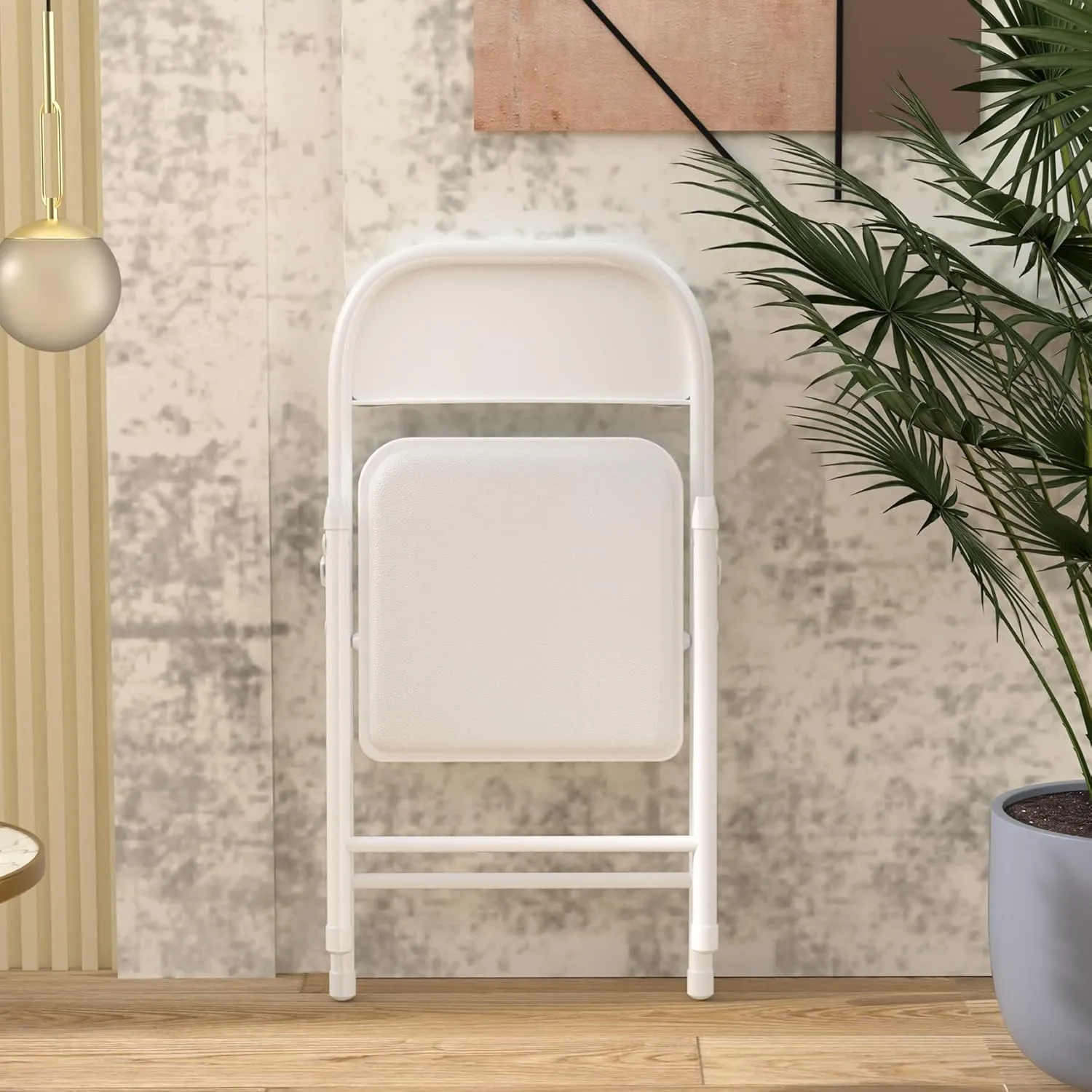 4 Pack White Folding Chairs with Padded Cushion, Portable Stackable Foldable Chair for Indoor Outdoor, Commercial Seat with Metal Frame for Home Office Events Wedding Party (4, White)