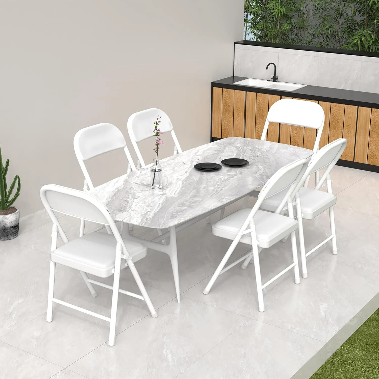4 Pack White Folding Chairs with Padded Cushion, Portable Stackable Foldable Chair for Indoor Outdoor, Commercial Seat with Metal Frame for Home Office Events Wedding Party (4, White)