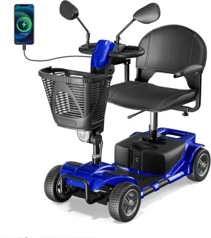4 Wheel Mobility Scooter, Electric Powered Chargeable Electric Mobility Scooters, Heavy Duty Foldable Motorized Scooter with Headlight, Basket, Charger, FSA/HSA Eligible, D41 (Blue)