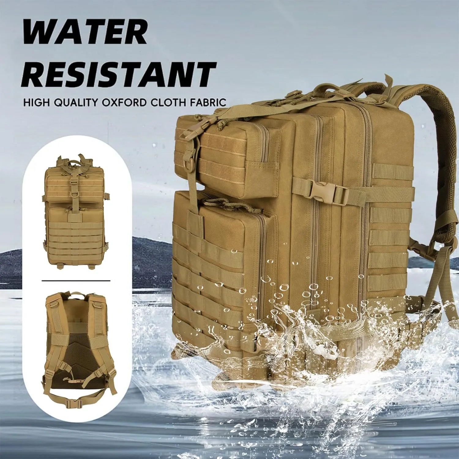 45L Military Tactical Backpacks For Men Trekking Daypack Bug Out Bag Lage MOLLE 3 Day Assault Pack Camping Hiking - Khaki Pack